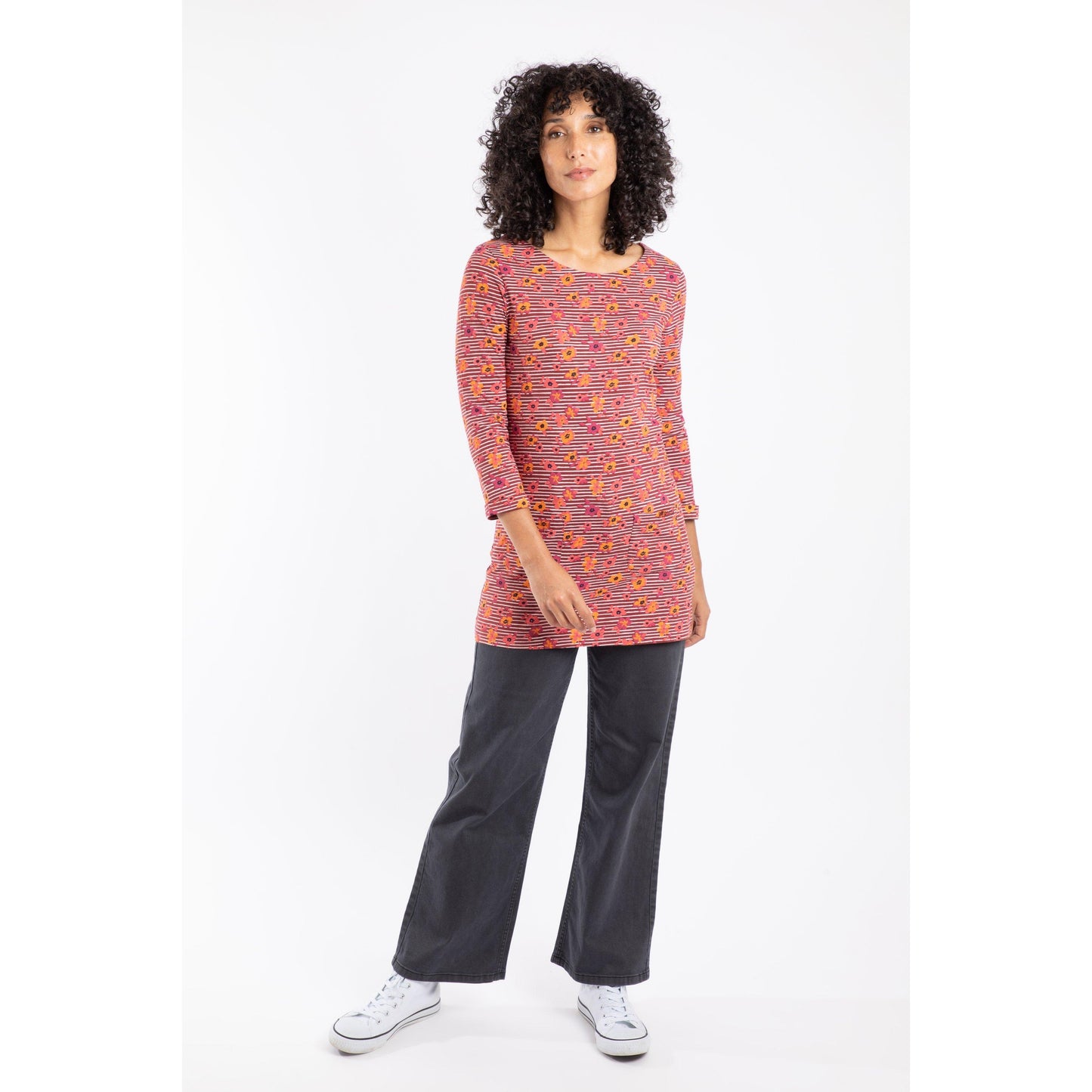 Rust - Side - Weird Fish Womens-Ladies Charlotte Striped Jersey Organic Tunic