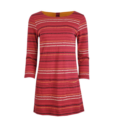 Dark Pink - Front - Weird Fish Womens-Ladies Charlotte Striped Jersey Organic Tunic