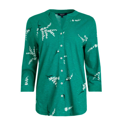 Evergreen - Front - Weird Fish Womens-Ladies Clara Leafy Floral Jersey Slub Organic Shirt
