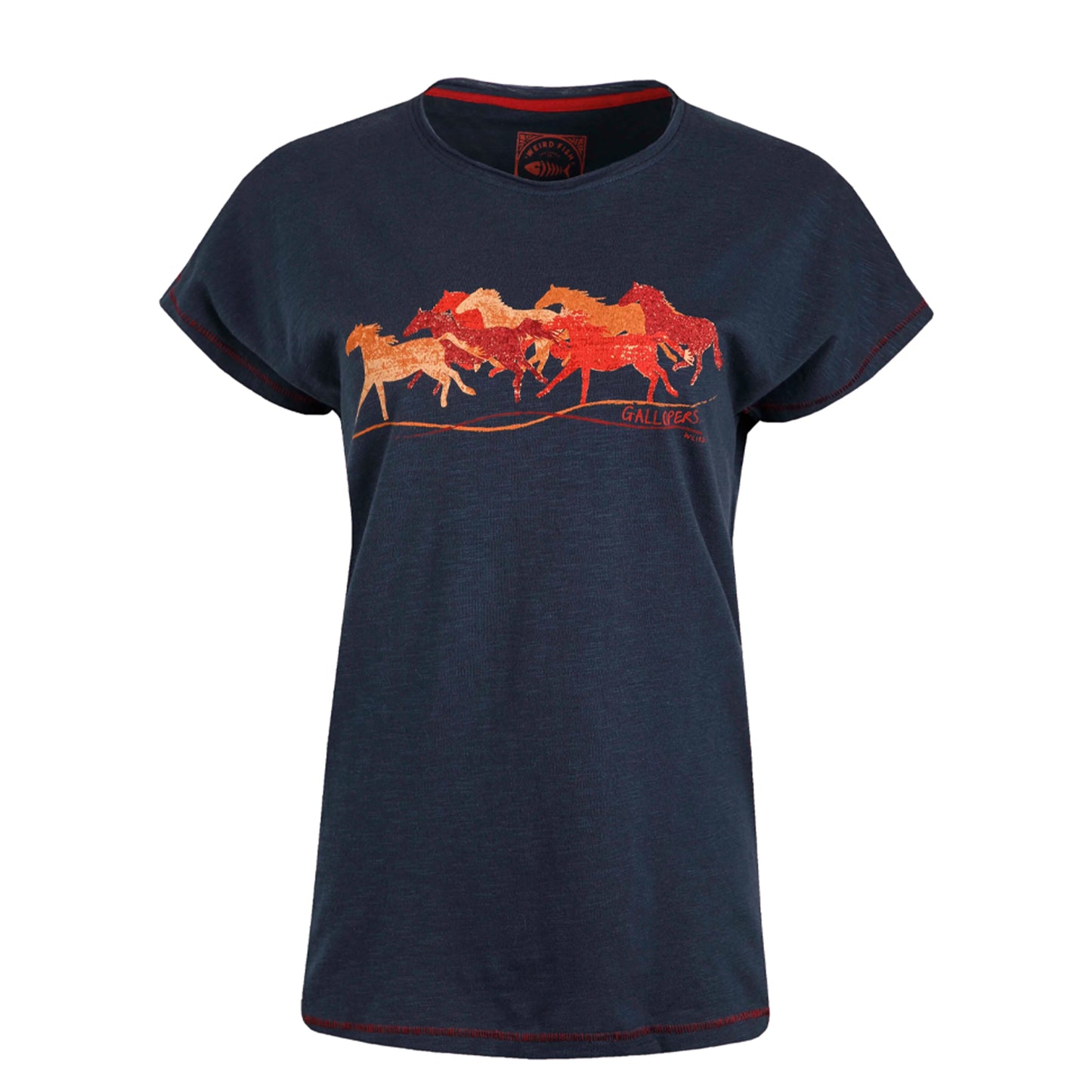 Navy - Front - Weird Fish Womens-Ladies Gallopers Horse Slub Organic T-Shirt