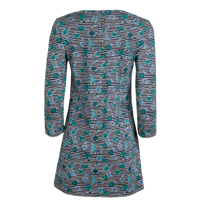 Navy Blue - Back - Weird Fish Womens-Ladies Charlotte Floral Stripe Jersey Organic Tunic