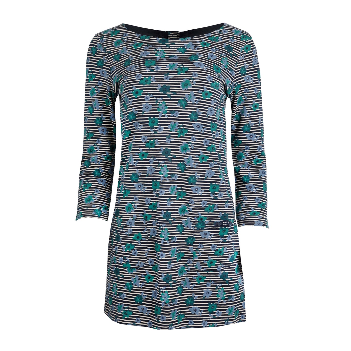 Navy Blue - Front - Weird Fish Womens-Ladies Charlotte Floral Stripe Jersey Organic Tunic