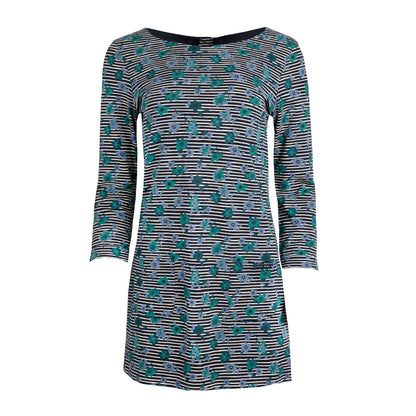 Navy Blue - Front - Weird Fish Womens-Ladies Charlotte Floral Stripe Jersey Organic Tunic