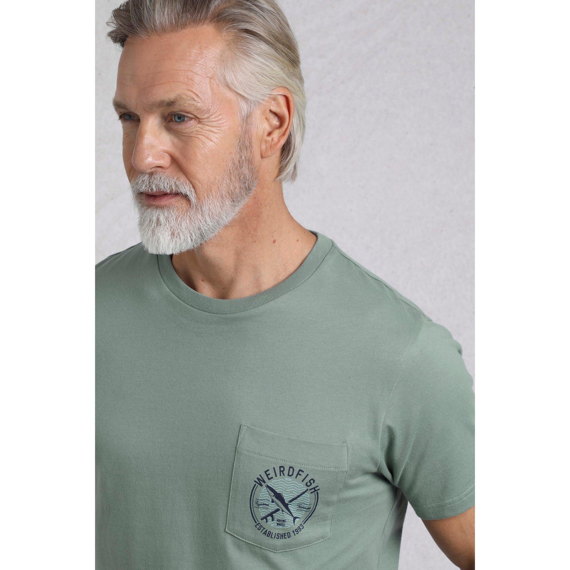 Dusty Teal - Close up - Weird Fish Mens Tidal Organic Short-Sleeved T-Shirt