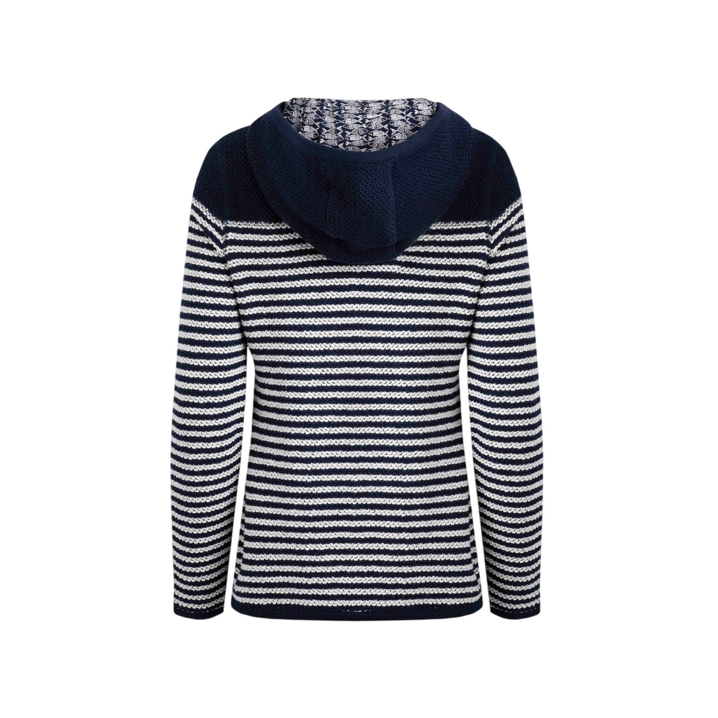 Navy - Back - Weird Fish Womens-Ladies Bianca Striped Macaroni Eco Friendly Full Zip Hoodie