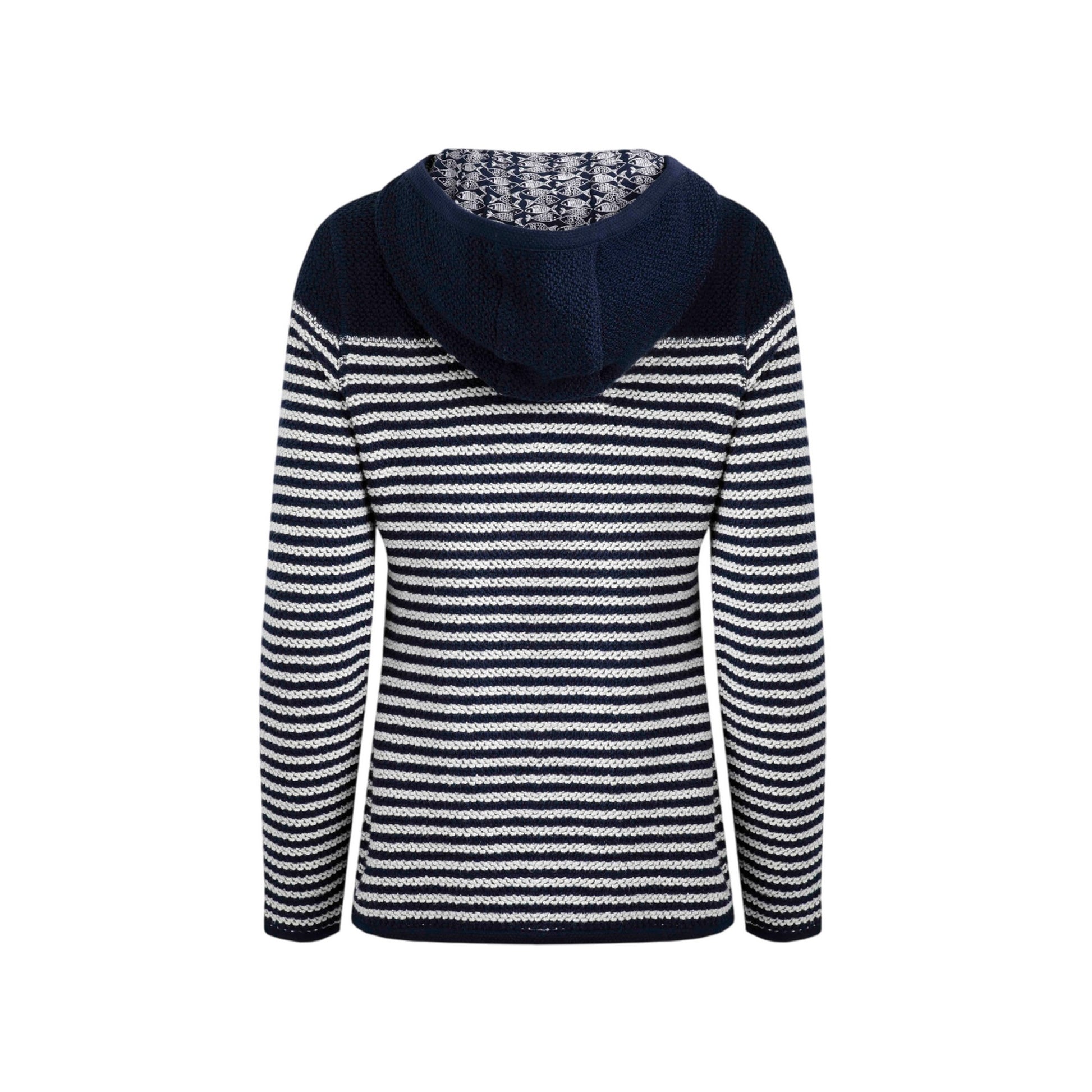 Navy - Back - Weird Fish Womens-Ladies Bianca Striped Macaroni Eco Friendly Full Zip Hoodie