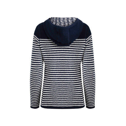 Navy - Back - Weird Fish Womens-Ladies Bianca Striped Macaroni Eco Friendly Full Zip Hoodie