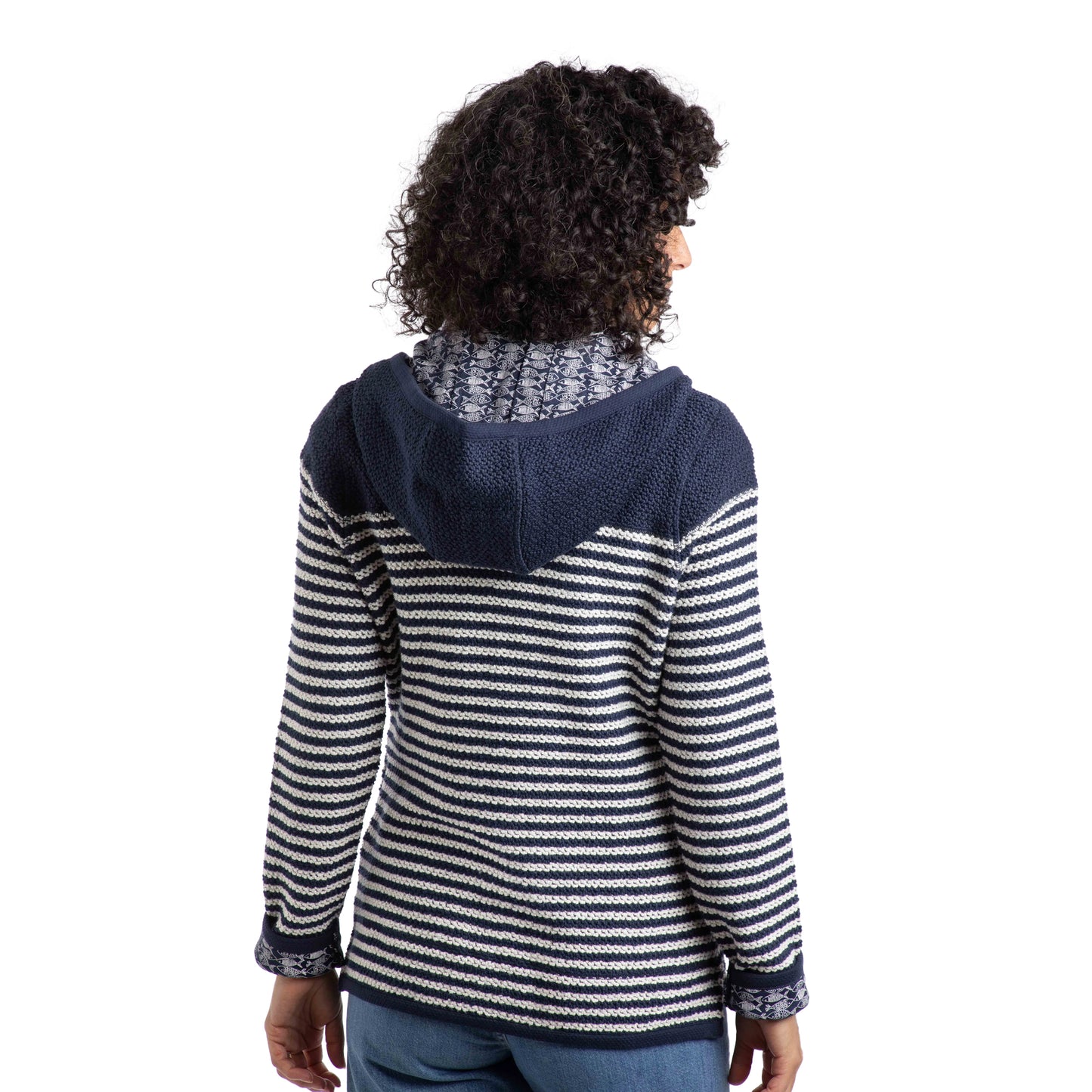 Navy - Lifestyle - Weird Fish Womens-Ladies Bianca Striped Macaroni Eco Friendly Full Zip Hoodie