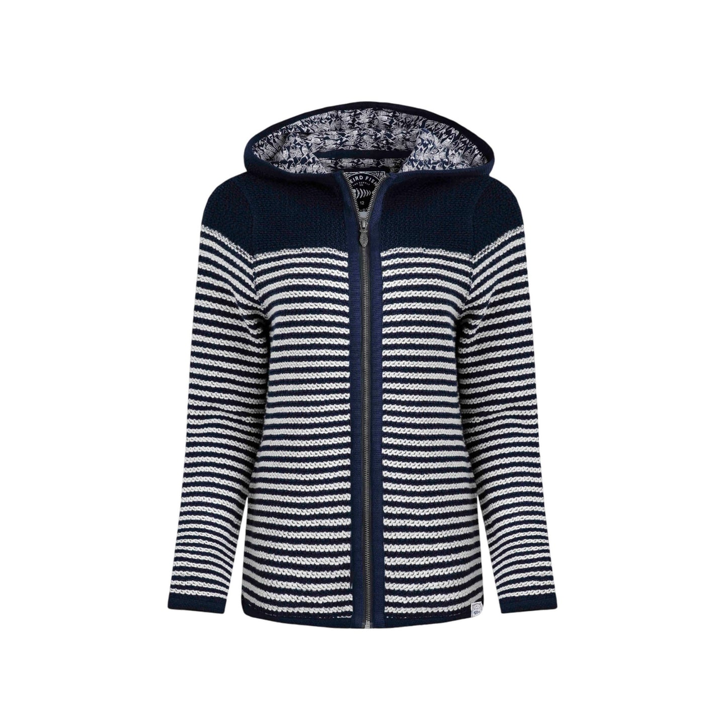 Navy - Front - Weird Fish Womens-Ladies Bianca Striped Macaroni Eco Friendly Full Zip Hoodie