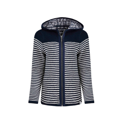 Navy - Front - Weird Fish Womens-Ladies Bianca Striped Macaroni Eco Friendly Full Zip Hoodie