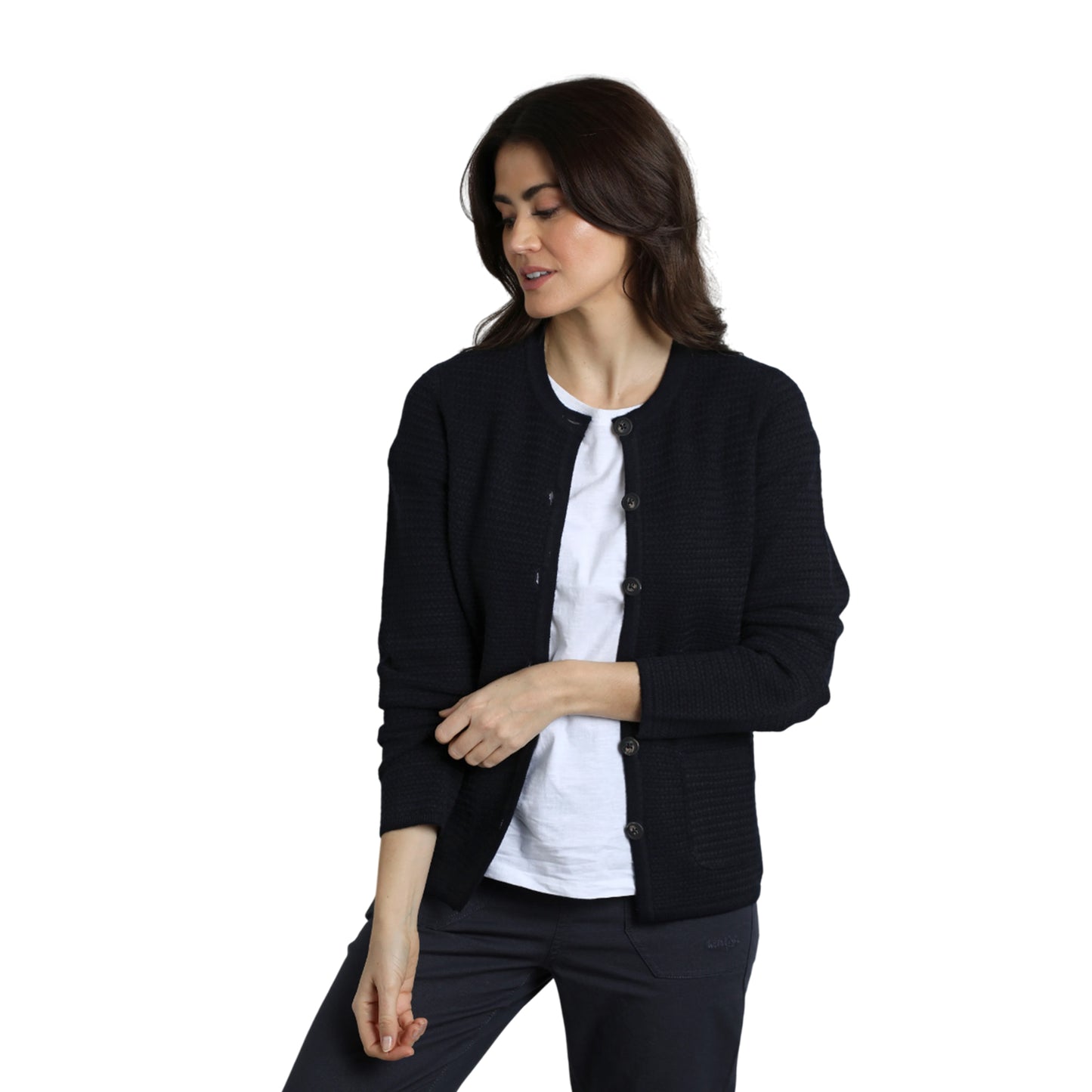 Navy - Side - Weird Fish Womens-Ladies Hayley Knitted Cardigan