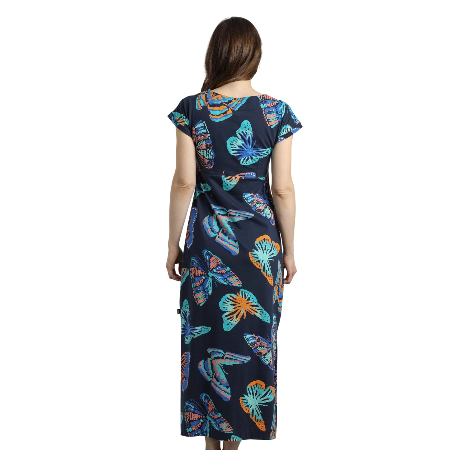 Dark Blue - Lifestyle - Weird Fish Womens-Ladies Mirren Butterfly Organic Cotton Maxi Dress