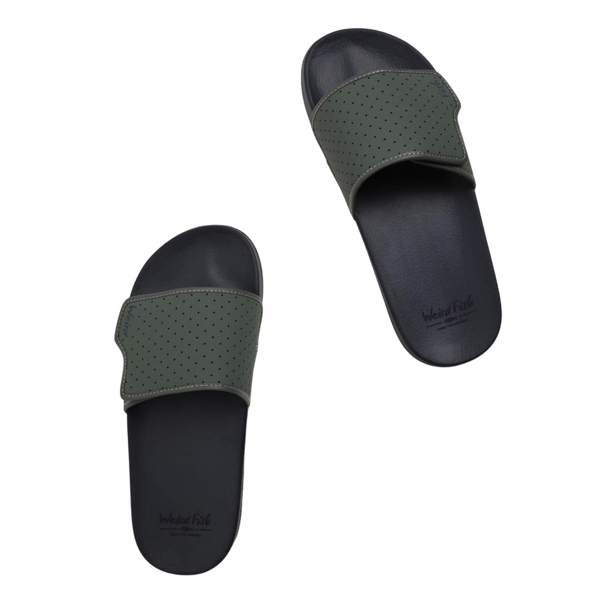 Army Green-Black - Side - Weird Fish Mens Oliver Pool Sliders