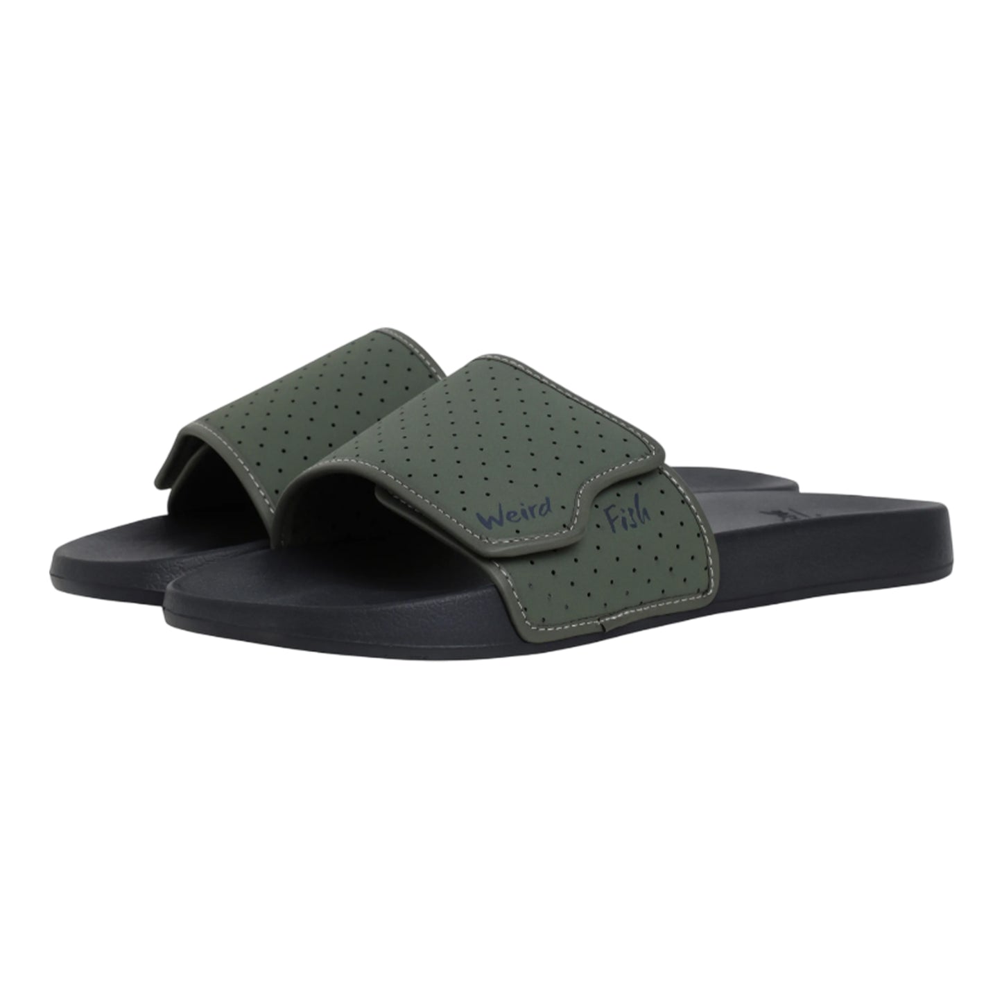 Army Green-Black - Front - Weird Fish Mens Oliver Pool Sliders