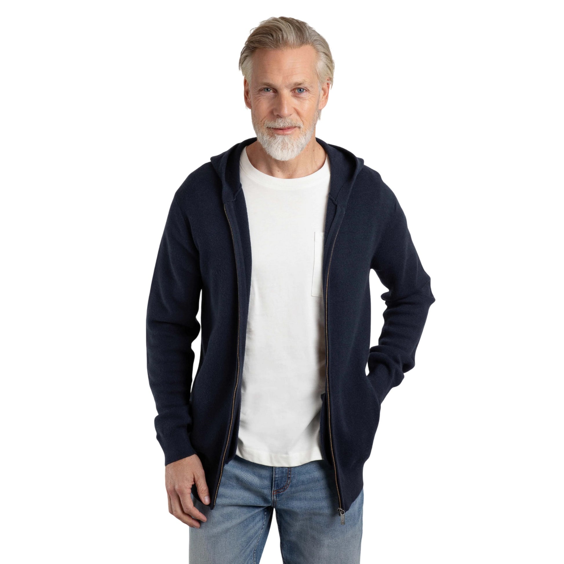 Navy - Side - Weird Fish Mens Samuel Knitted Full Zip Hoodie
