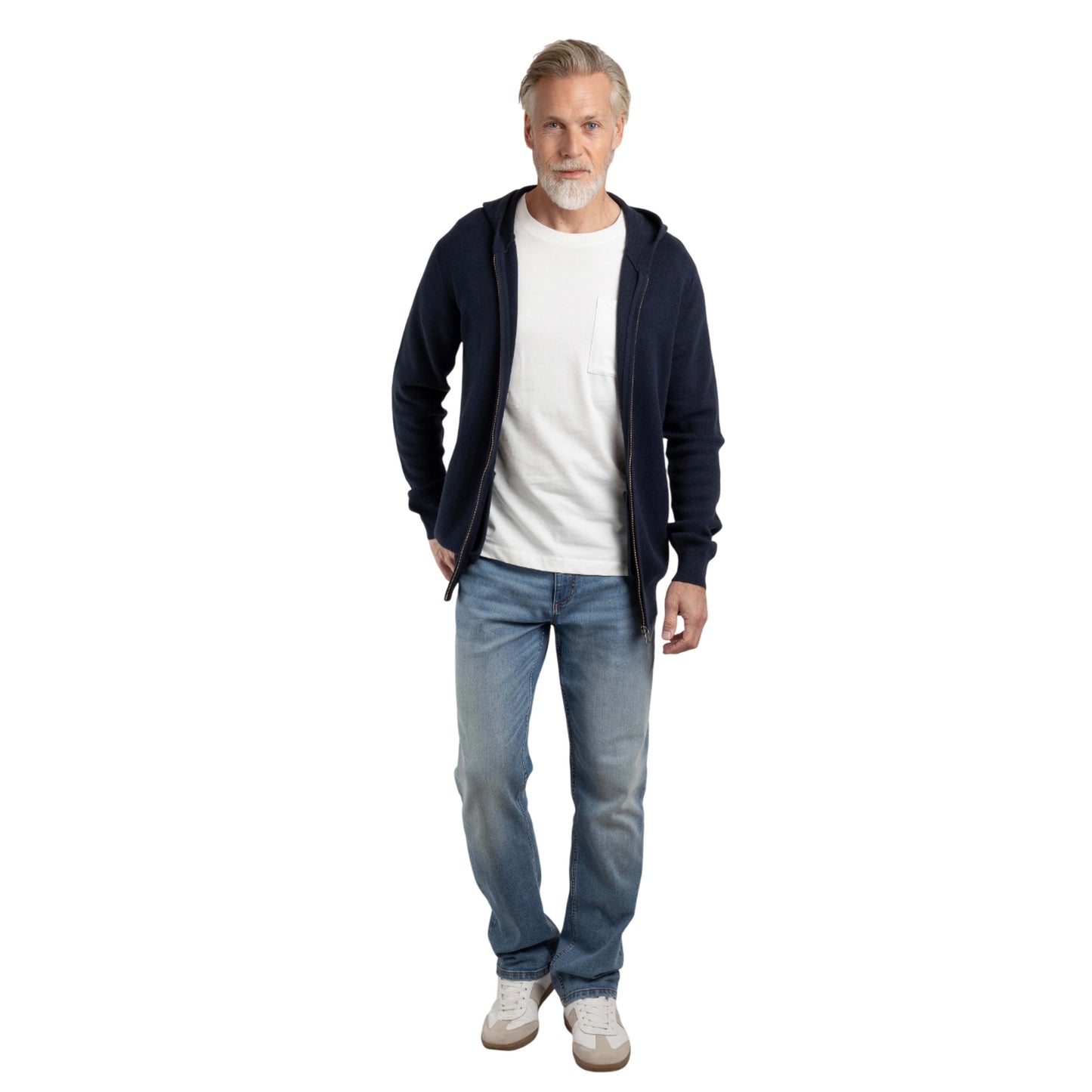 Navy - Pack Shot - Weird Fish Mens Samuel Knitted Full Zip Hoodie