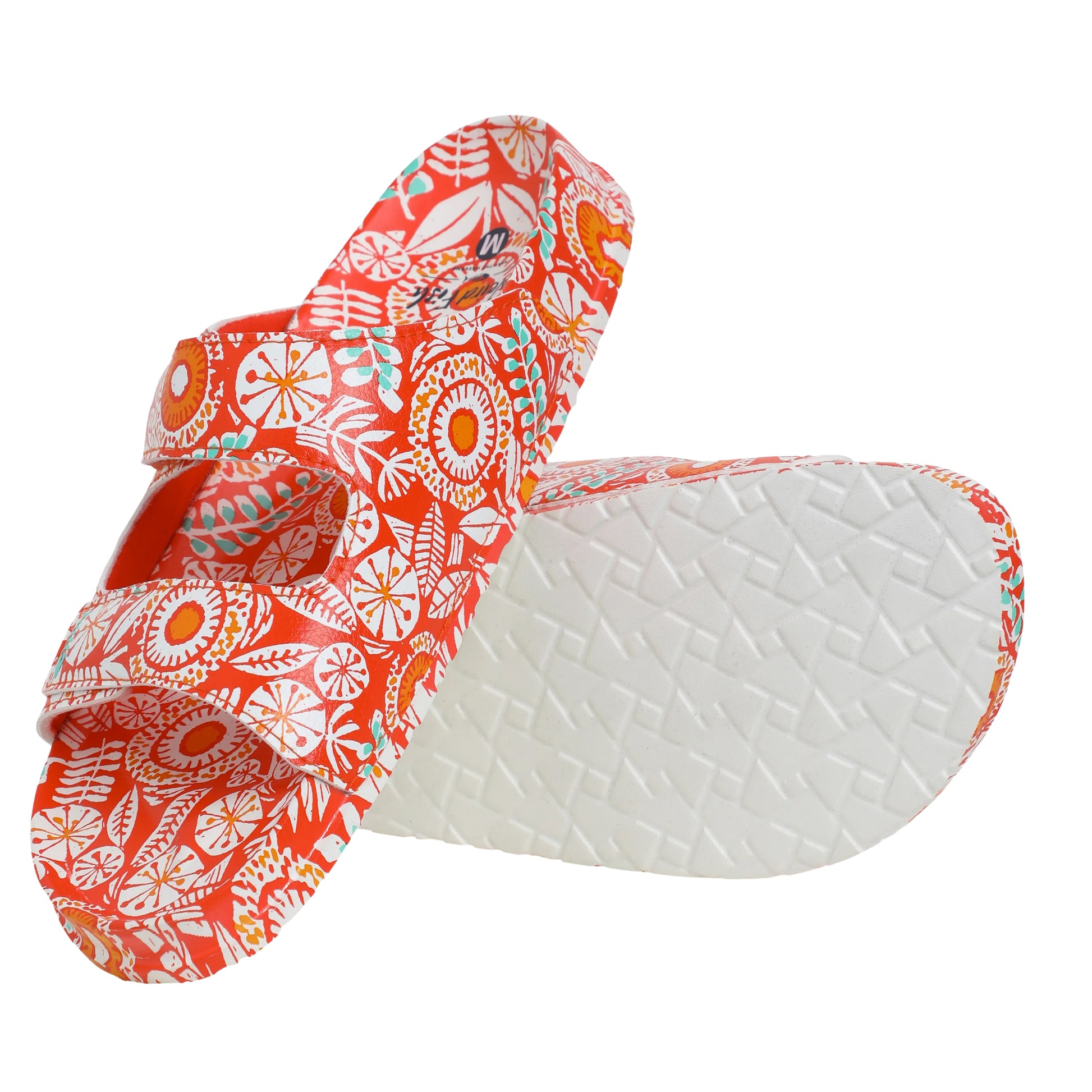 Tango Red - Close up - Weird Fish Womens-Ladies Appledore Printed Pool Sliders
