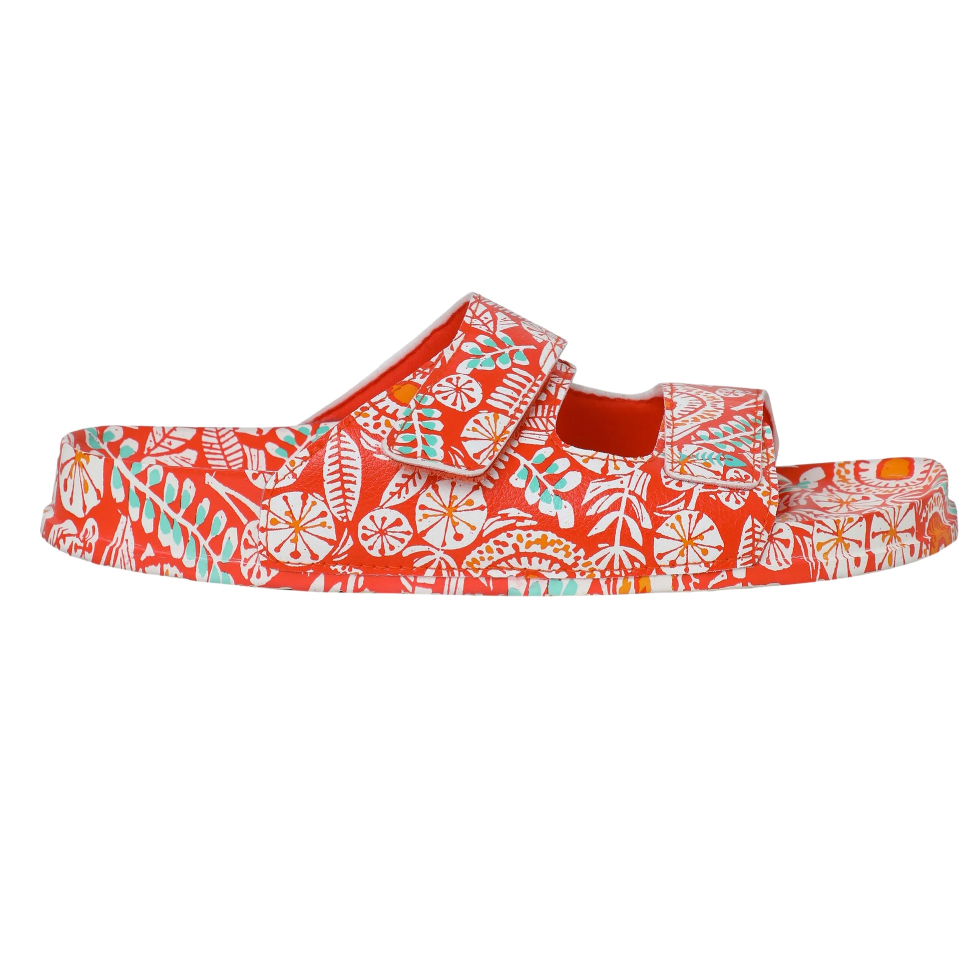Tango Red - Side - Weird Fish Womens-Ladies Appledore Printed Pool Sliders