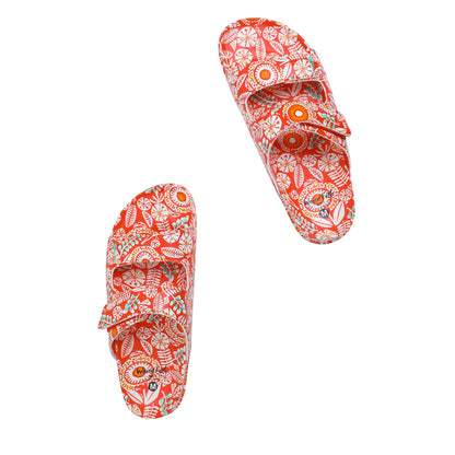 Tango Red - Pack Shot - Weird Fish Womens-Ladies Appledore Printed Pool Sliders