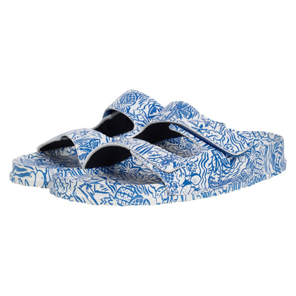 Azure - Front - Weird Fish Womens-Ladies Appledore Printed Pool Sliders