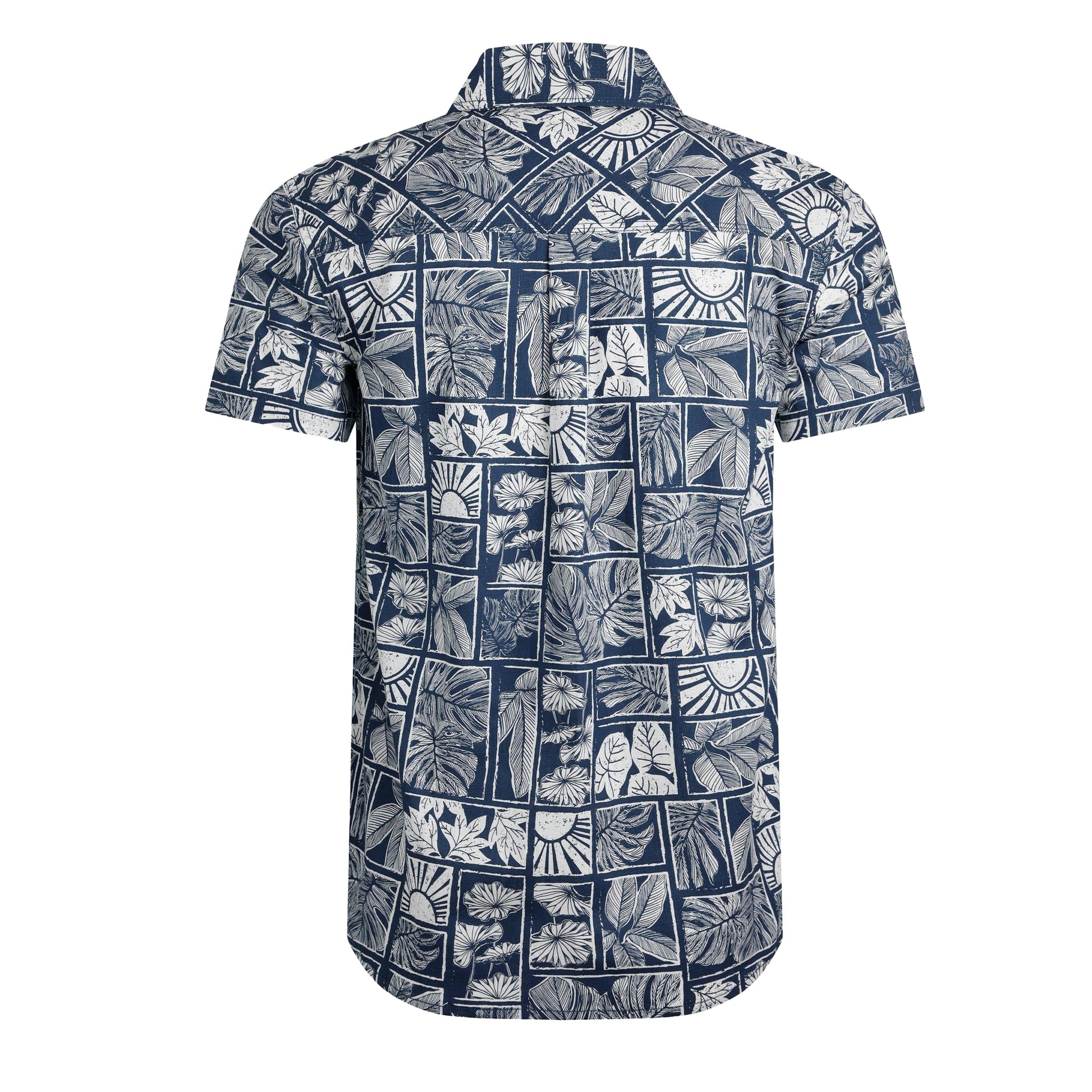 Estate Blue - Back - Weird Fish Mens Faraway Leaf Print Organic Cotton Shirt