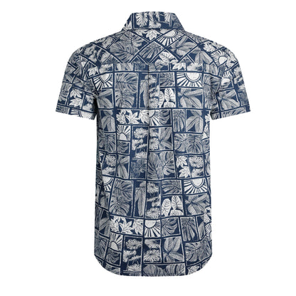 Estate Blue - Back - Weird Fish Mens Faraway Leaf Print Organic Cotton Shirt