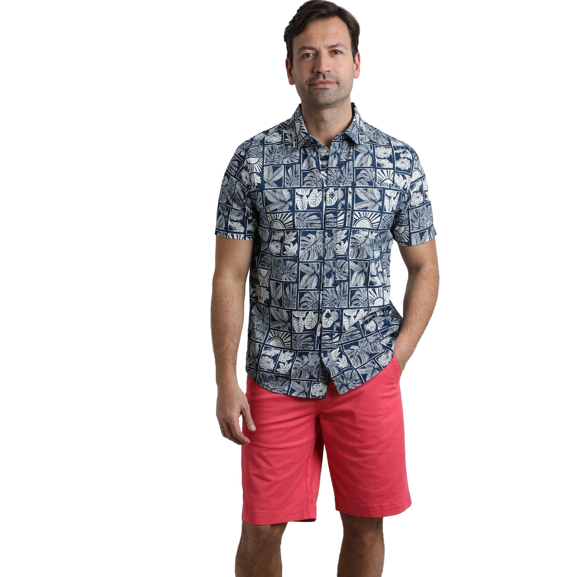 Estate Blue - Lifestyle - Weird Fish Mens Faraway Leaf Print Organic Cotton Shirt
