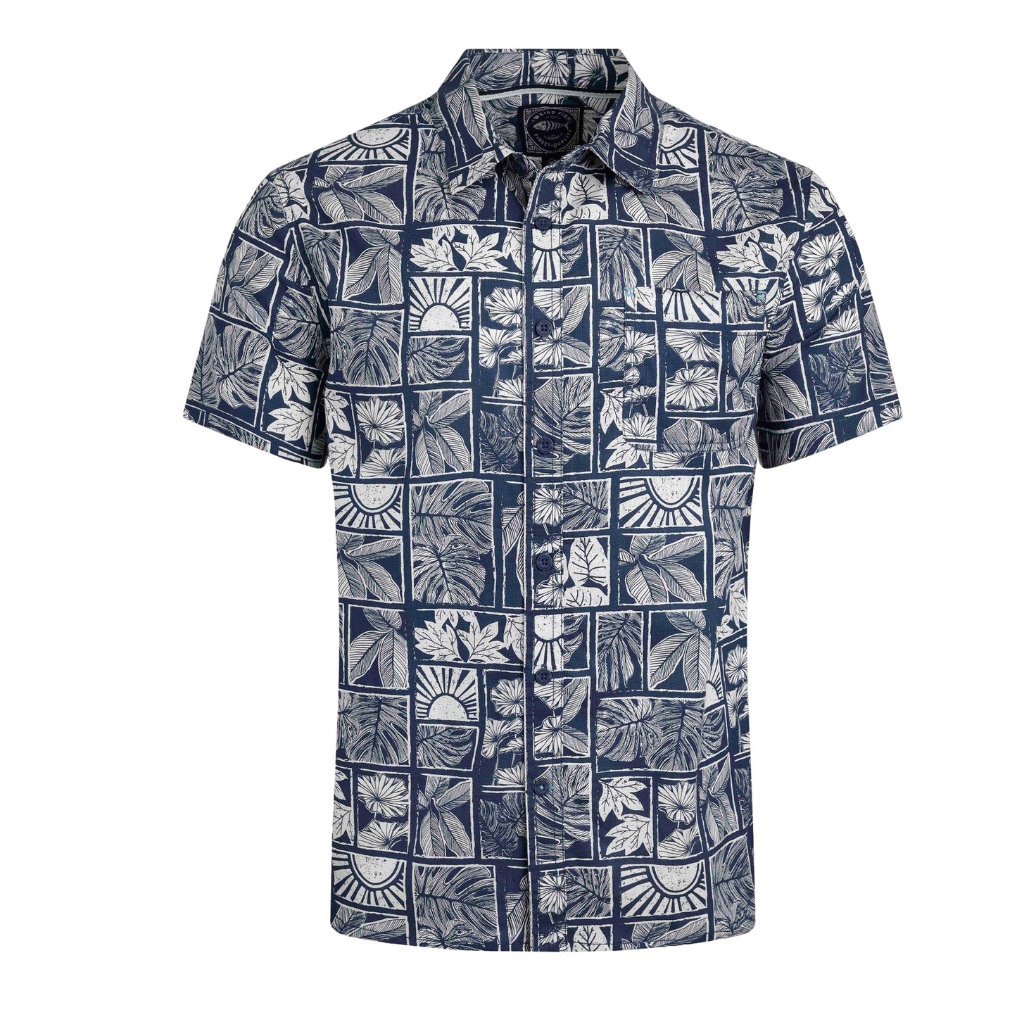 Estate Blue - Front - Weird Fish Mens Faraway Leaf Print Organic Cotton Shirt