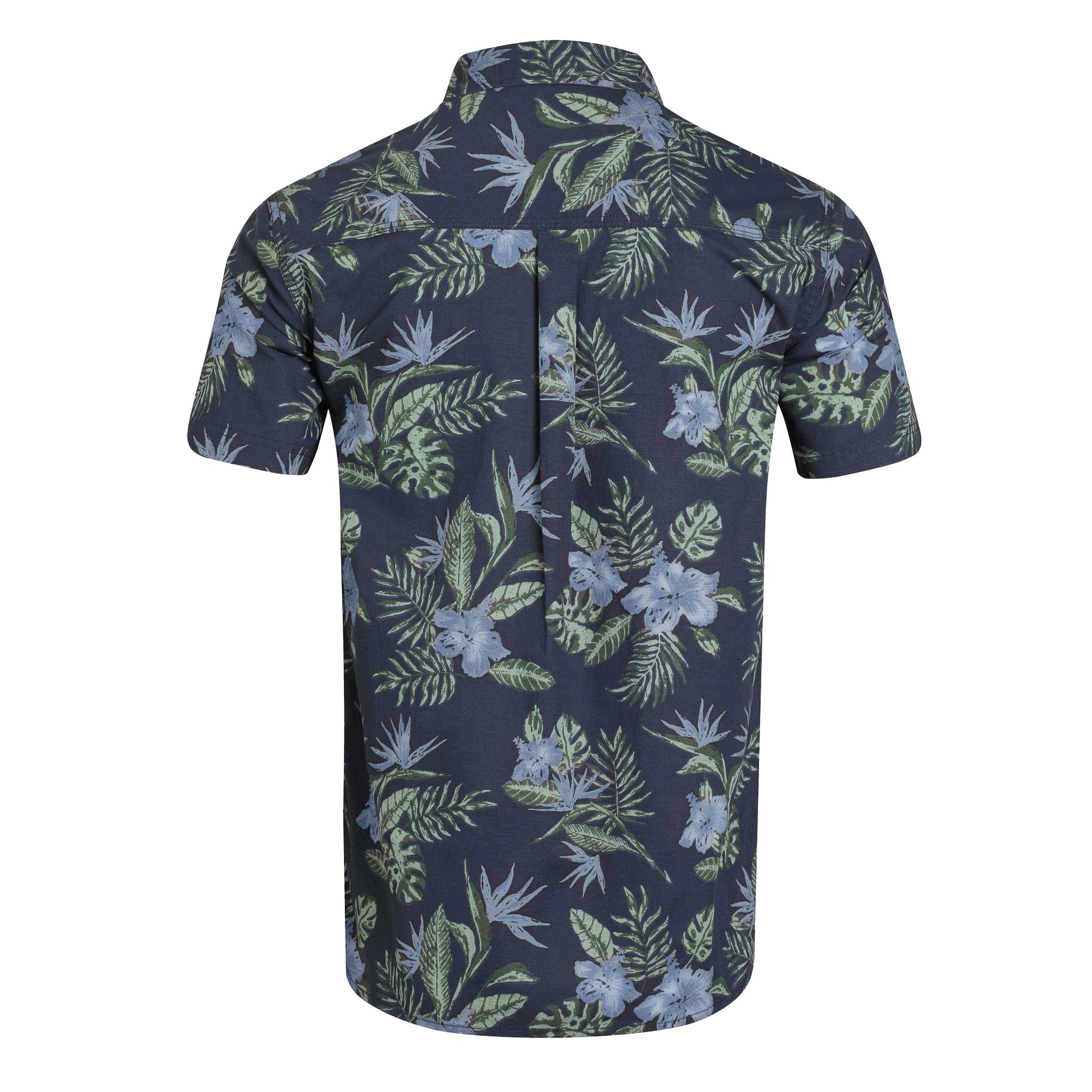Navy - Back - Weird Fish Mens Faraway Leafy Floral Organic Cotton Shirt