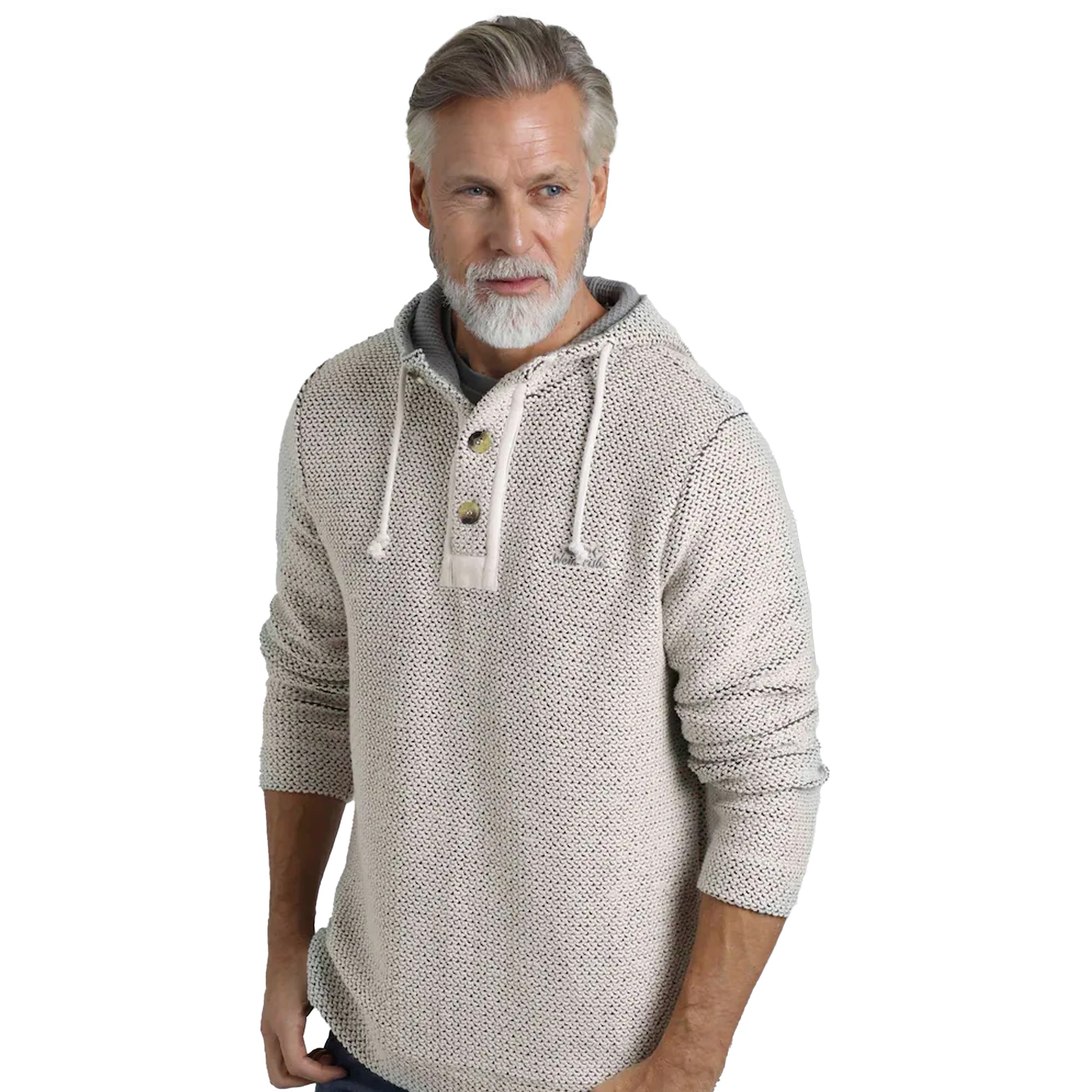 Ecru - Side - Weird Fish Mens Bakersfield Macaroni Button Neck Hoodie