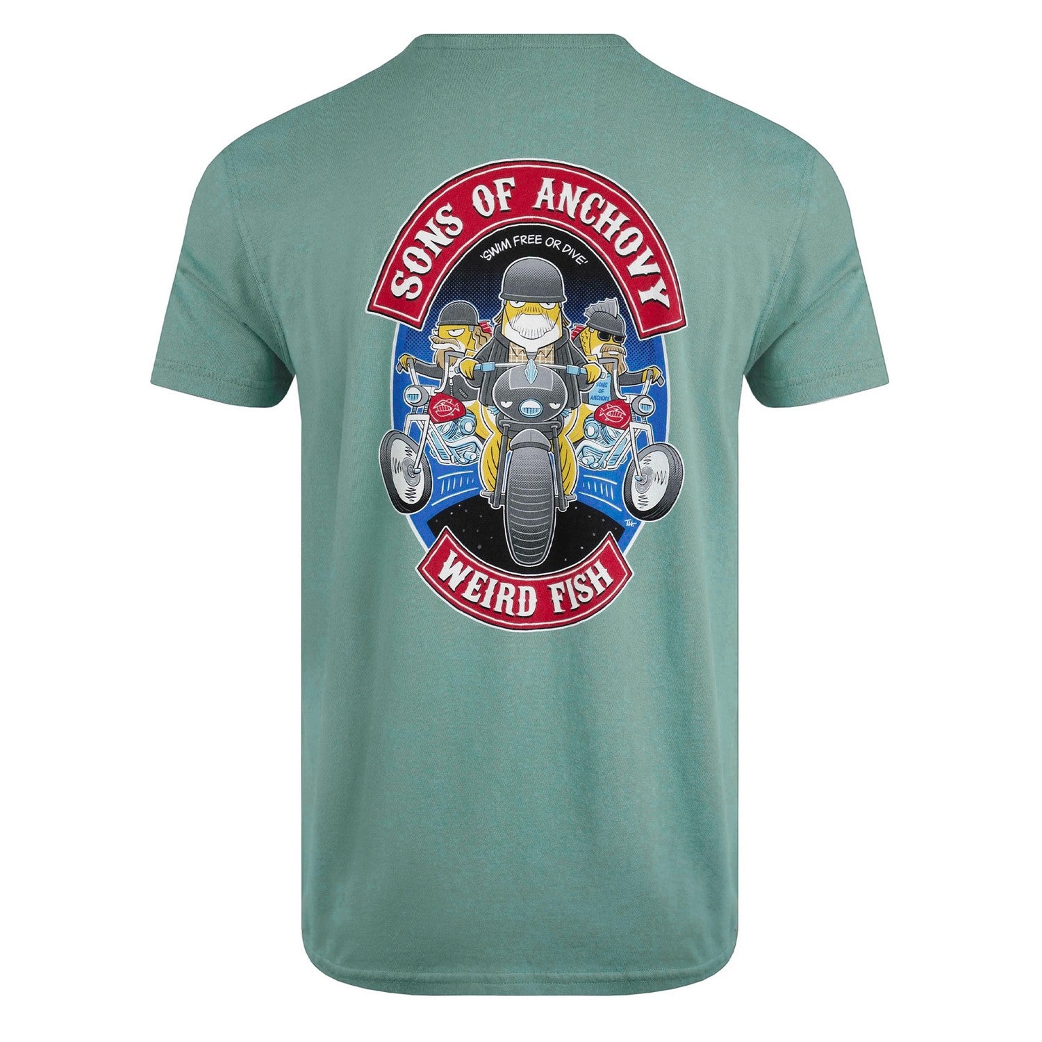 Mineral Blue - Back - Weird Fish Mens Sons Of Anchovy Back Print T-Shirt
