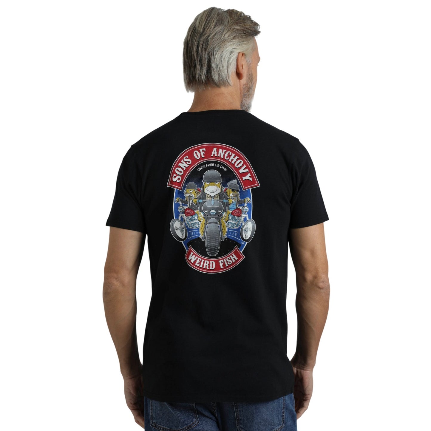 Black - Pack Shot - Weird Fish Mens Sons Of Anchovy Back Print T-Shirt