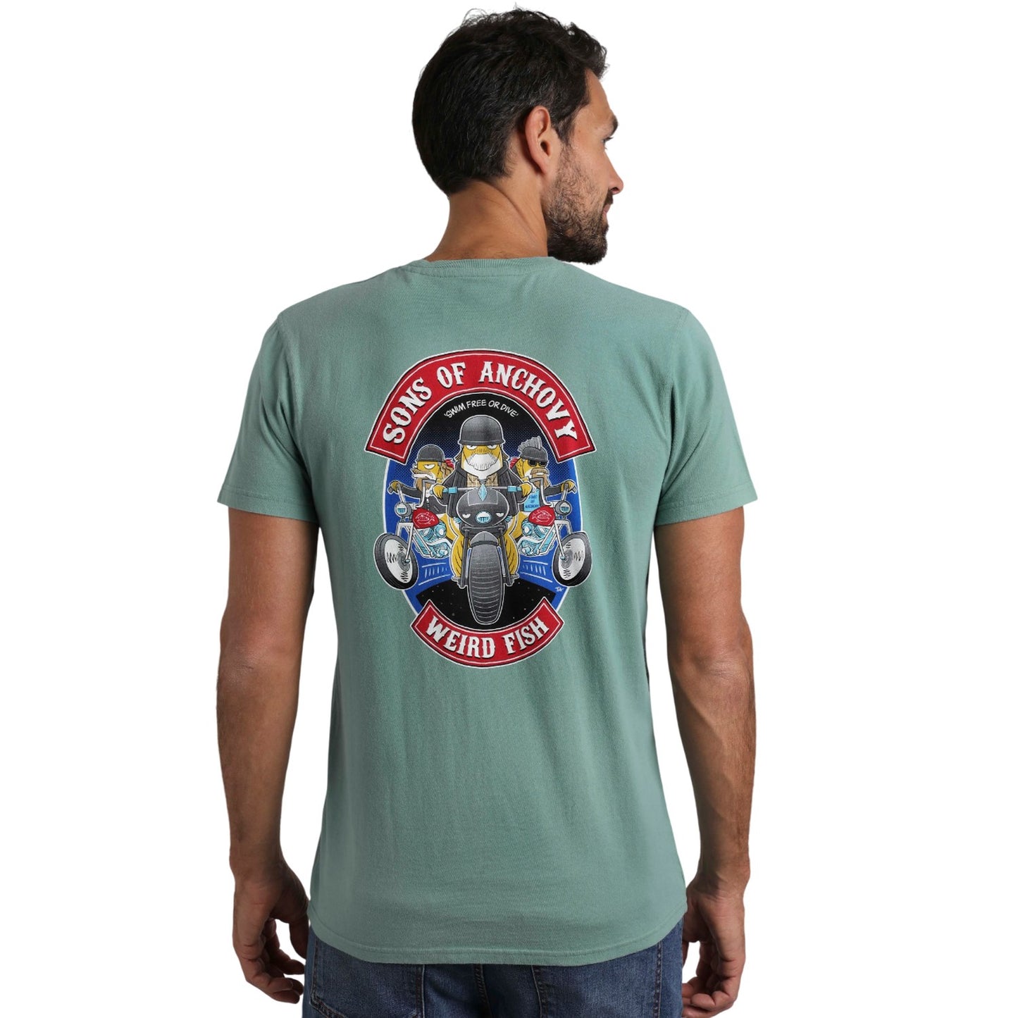 Mineral Blue - Pack Shot - Weird Fish Mens Sons Of Anchovy Back Print T-Shirt