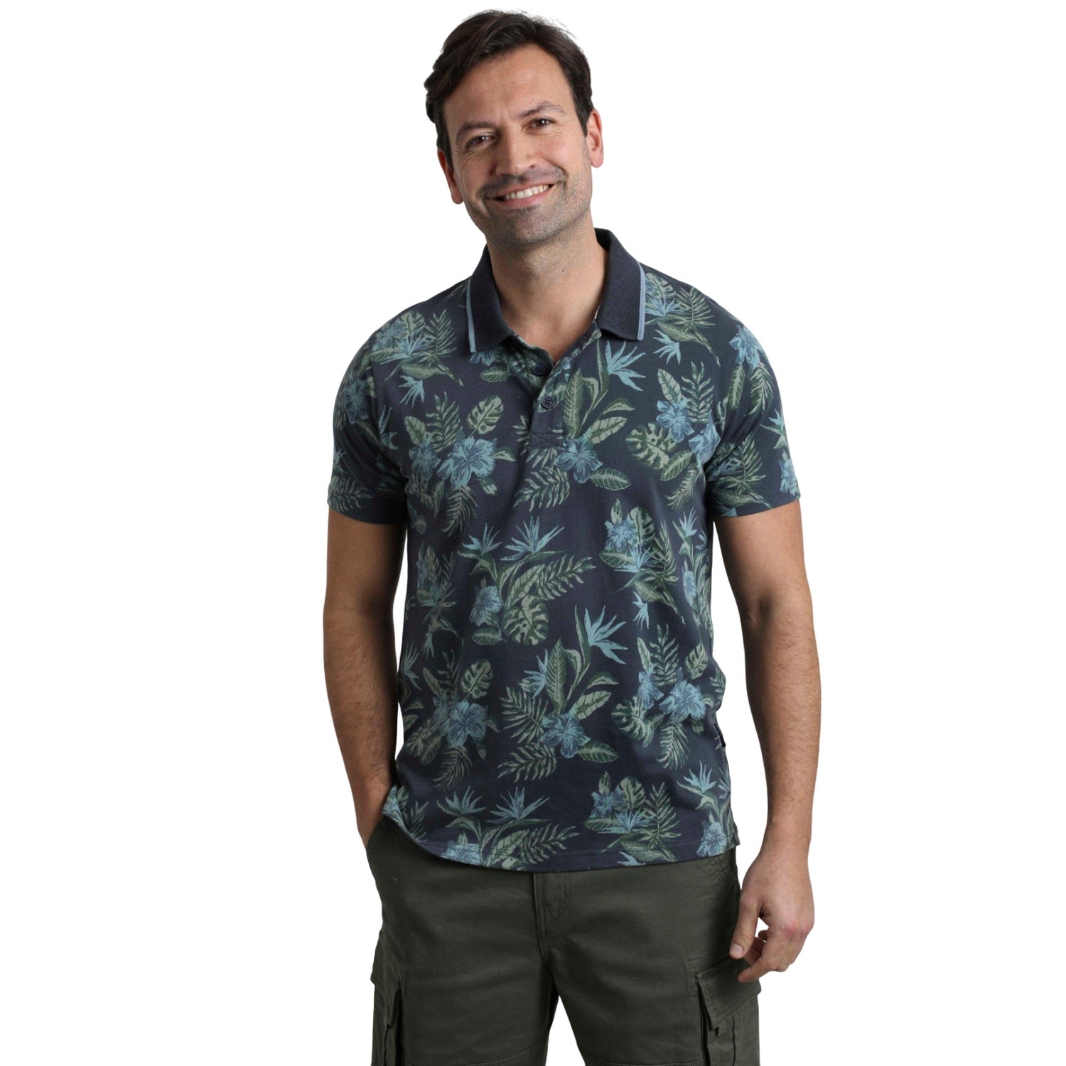 Navy - Side - Weird Fish Mens Sarat Printed Polo Shirt
