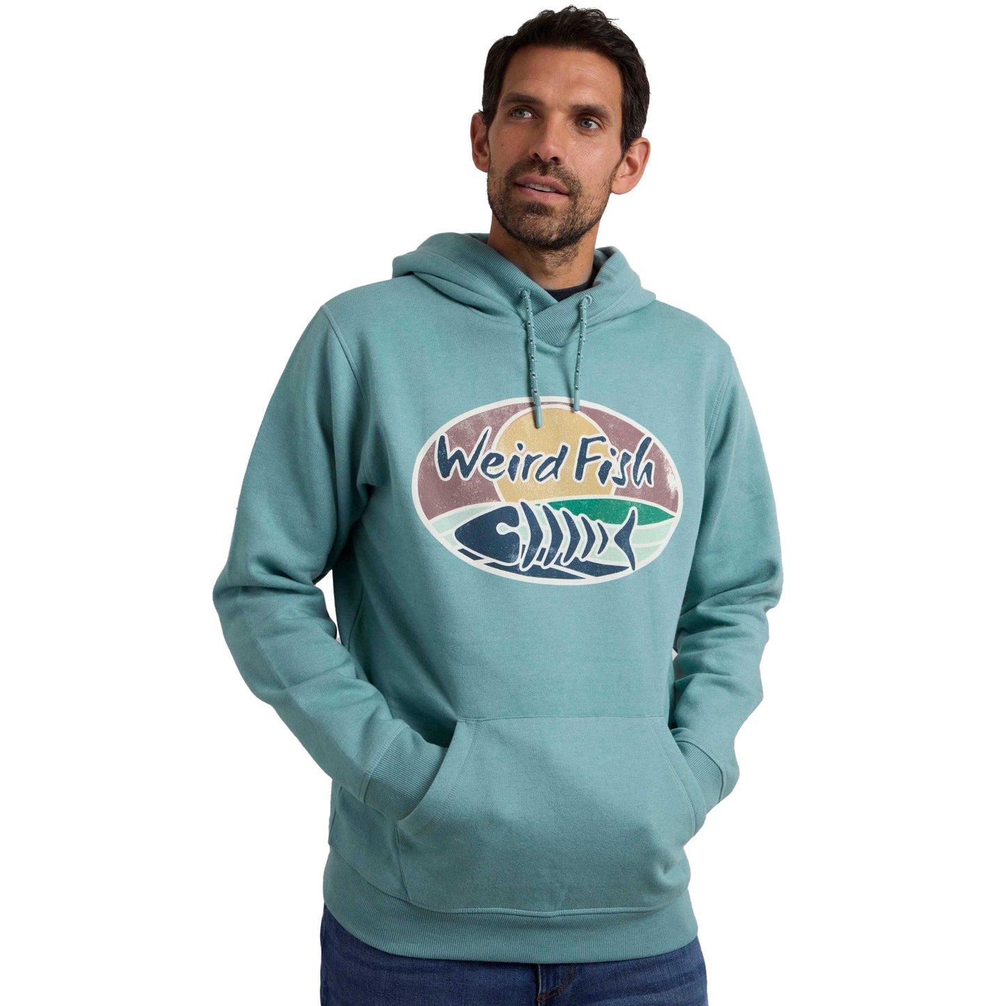 Mineral Blue - Side - Weird Fish Mens Bryant Graphic Print Pull Over Hoodie