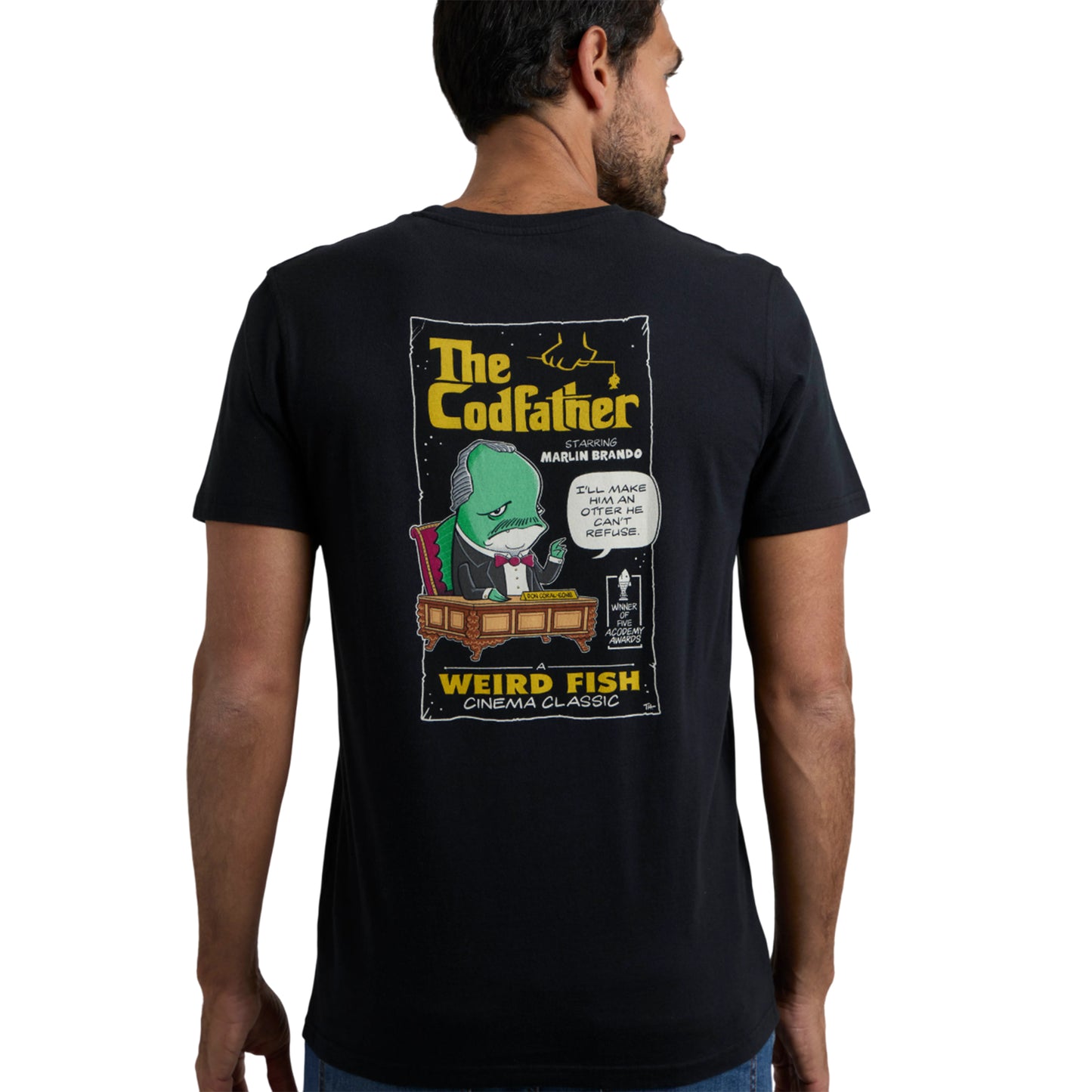 Black - Lifestyle - Weird Fish Mens Codfather Back Print T-Shirt