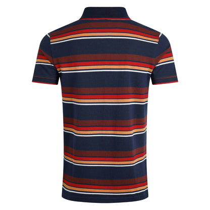 Dark Blue - Back - Weird Fish Mens Sunbury Stripe Organic Cotton Polo Shirt