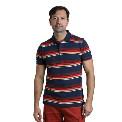 Dark Blue - Side - Weird Fish Mens Sunbury Stripe Organic Cotton Polo Shirt