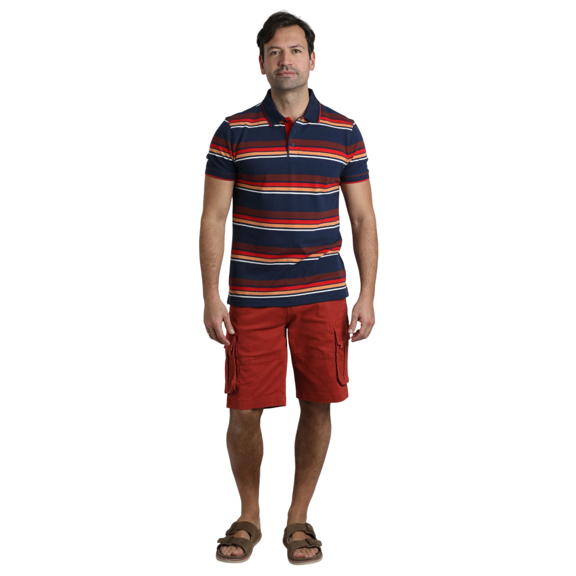 Dark Blue - Pack Shot - Weird Fish Mens Sunbury Stripe Organic Cotton Polo Shirt