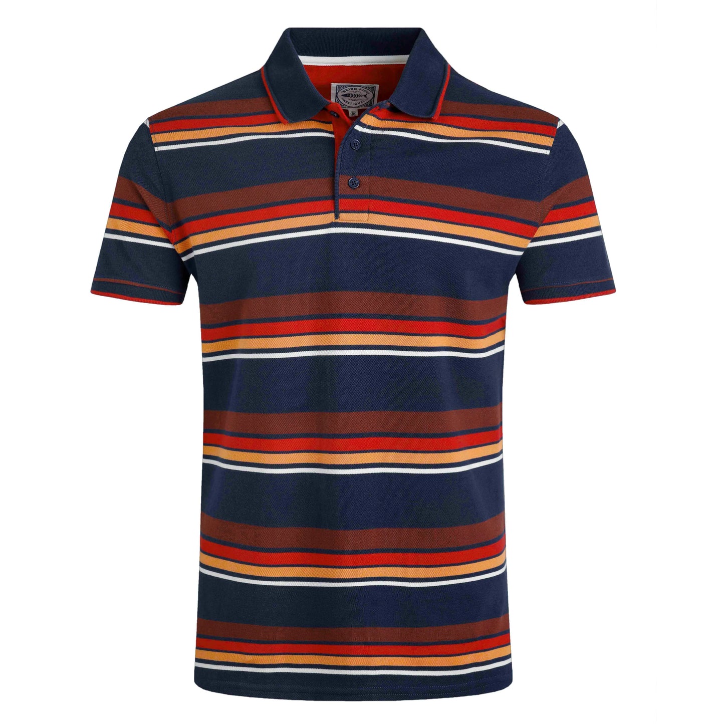 Dark Blue - Front - Weird Fish Mens Sunbury Stripe Organic Cotton Polo Shirt