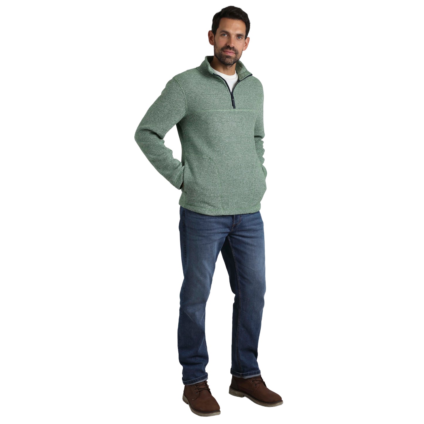 Olive - Side - Weird Fish Mens Laramie Snow Marl Quarter Zip Fleece