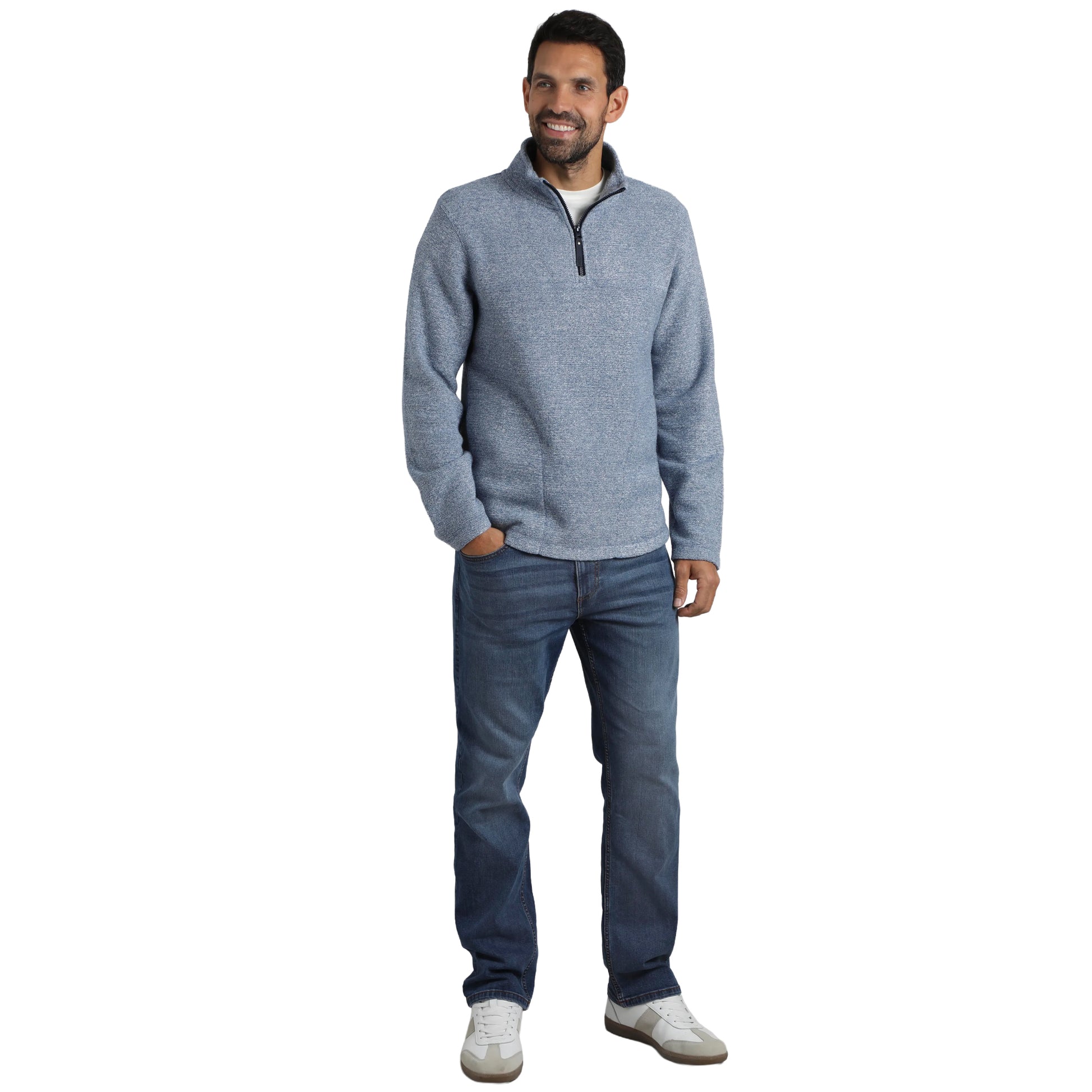 Mid Blue - Lifestyle - Weird Fish Mens Laramie Snow Marl Quarter Zip Fleece
