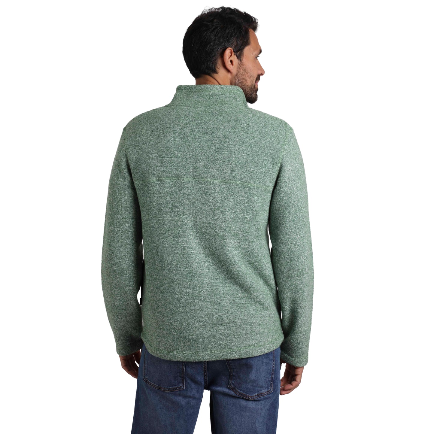 Olive - Back - Weird Fish Mens Laramie Snow Marl Quarter Zip Fleece
