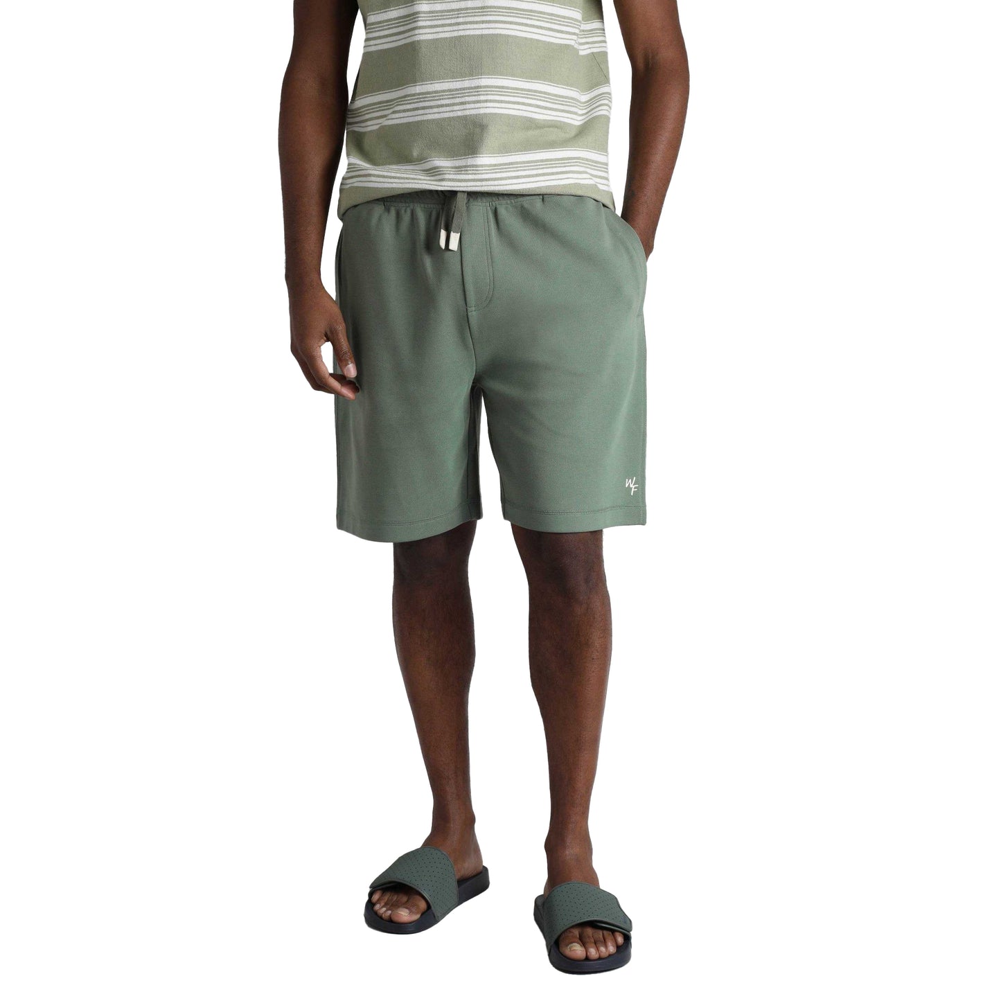 Army Green - Side - Weird Fish Mens Crawford Loop Back Shorts