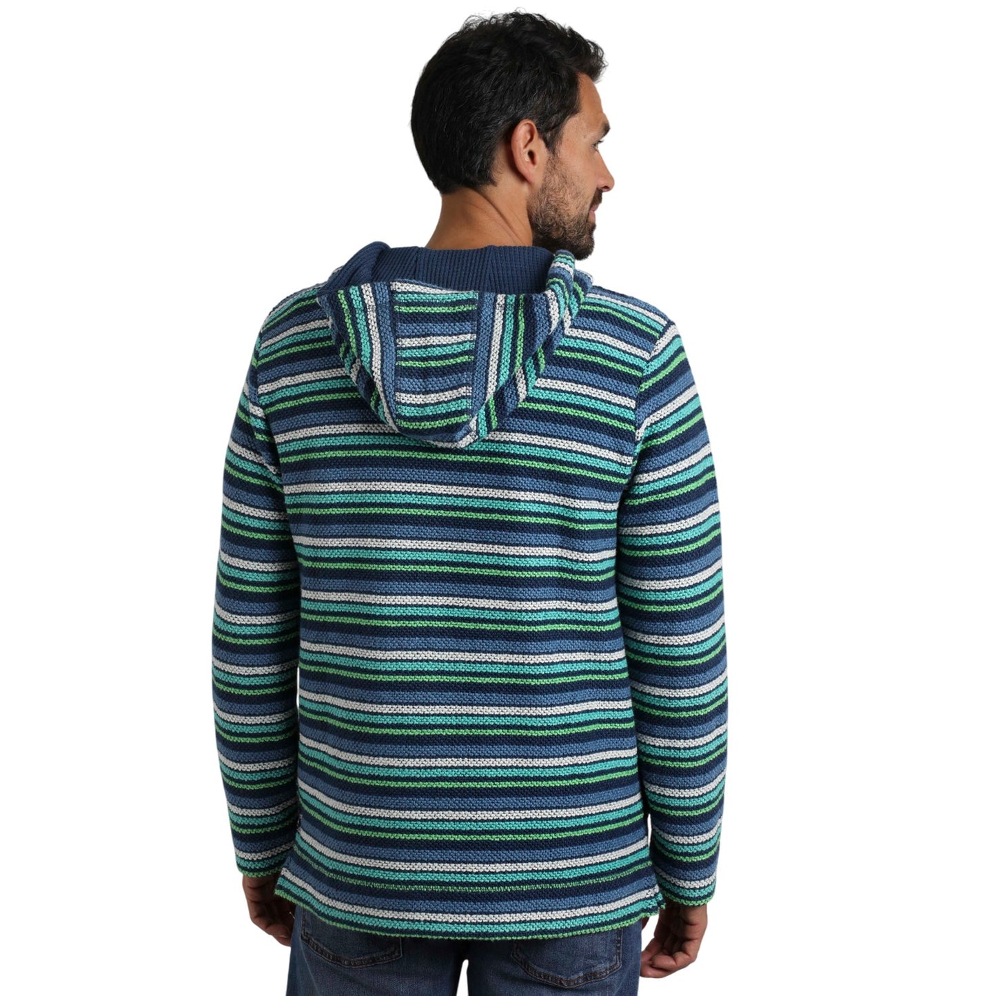 Ensign Blue - Close up - Weird Fish Mens Payson Striped Macaroni Button Neck Hoodie