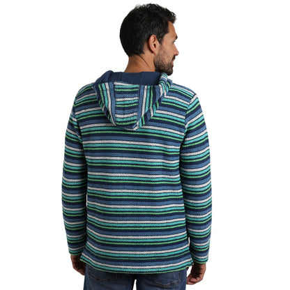 Ensign Blue - Close up - Weird Fish Mens Payson Striped Macaroni Button Neck Hoodie