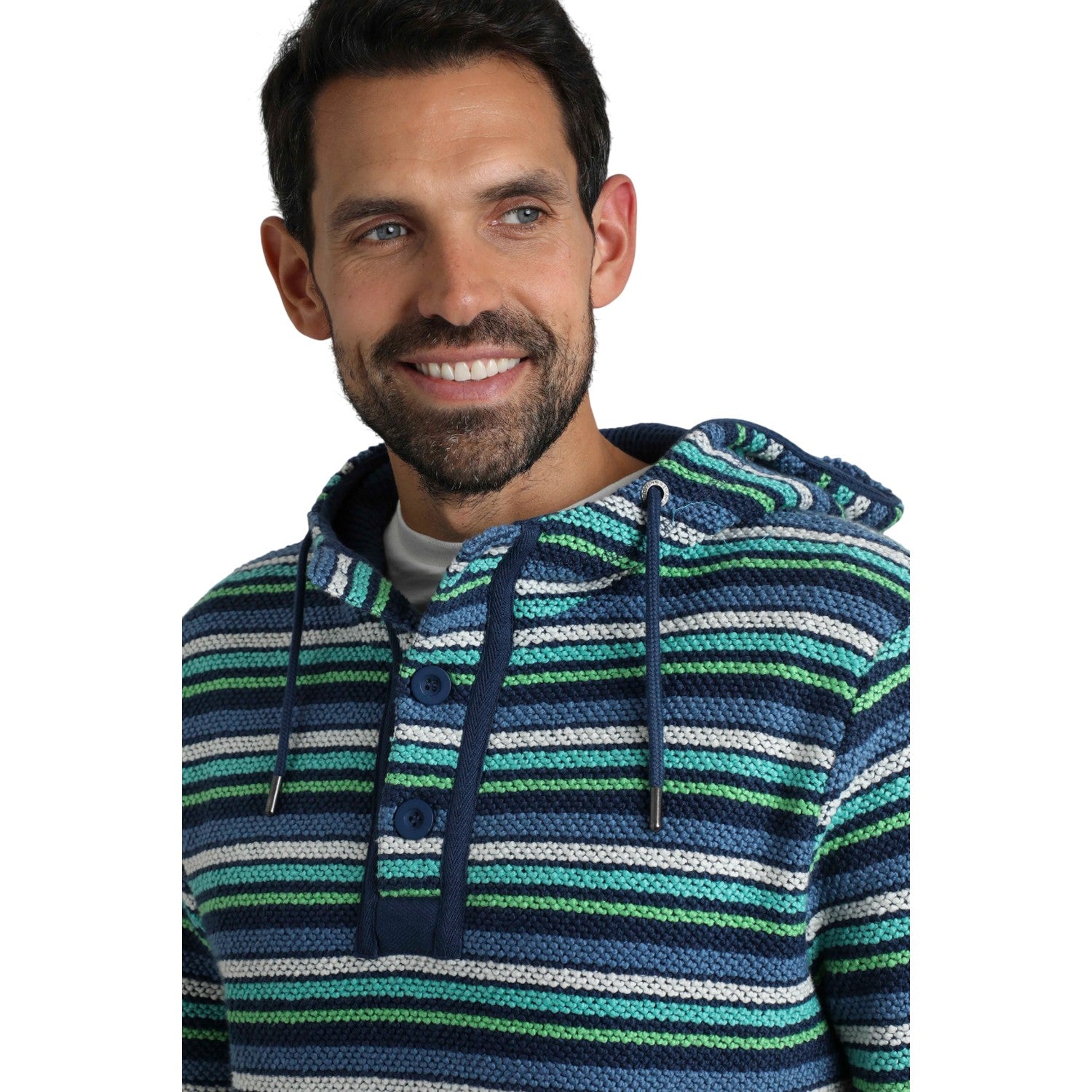 Ensign Blue - Side - Weird Fish Mens Payson Striped Macaroni Button Neck Hoodie