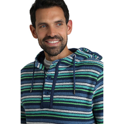 Ensign Blue - Side - Weird Fish Mens Payson Striped Macaroni Button Neck Hoodie