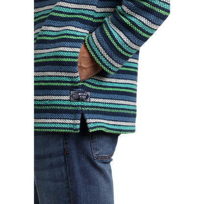 Ensign Blue - Lifestyle - Weird Fish Mens Payson Striped Macaroni Button Neck Hoodie