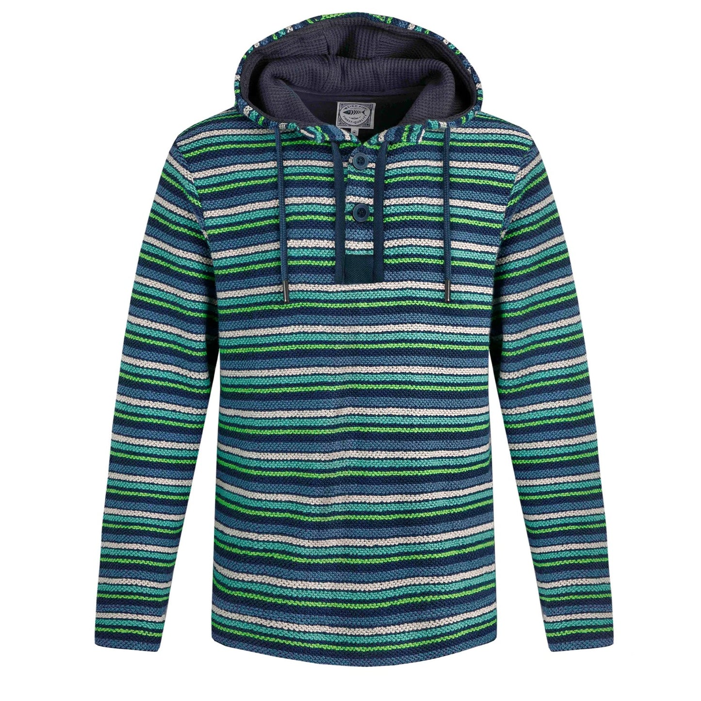 Ensign Blue - Front - Weird Fish Mens Payson Striped Macaroni Button Neck Hoodie